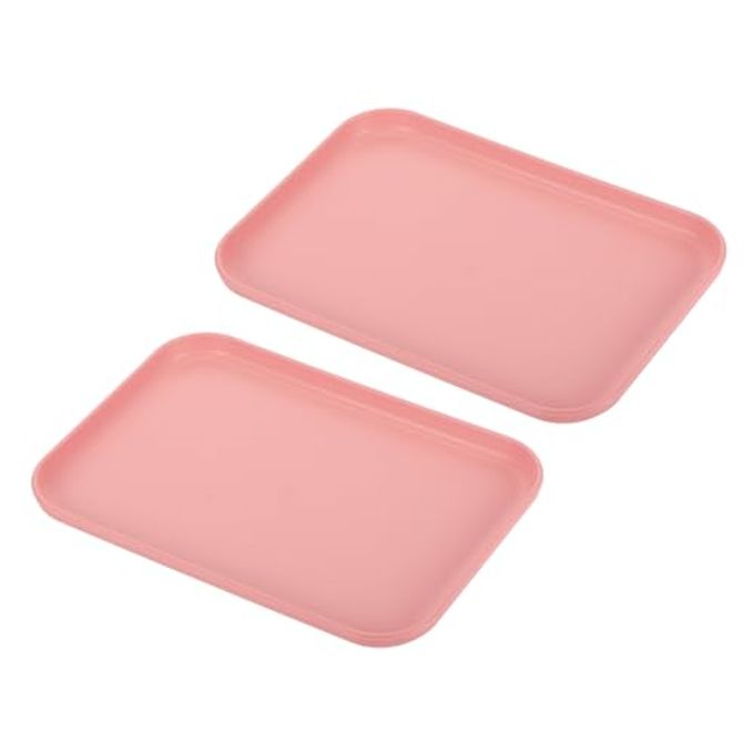 PATIKIL 9x7 Fast Food Tray, 2 Pack PP Plastic Reusable Multi-Purpose Non-Slip Rectangle Serving Tray for Cafeteria Restaurant Home Kitchen, Pink