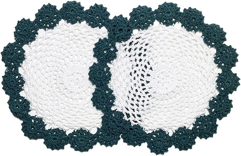 Fennco Styles Fennco Styles Handmade TwoTone Floral Crochet Tray Doilies 8 Round 2Piece  Olive Cloth Placemats for Everyday Use Holidays Home Dcor Cocktail Party Tea Party Special Occasion - Image 2