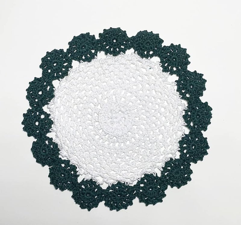Fennco Styles Fennco Styles Handmade TwoTone Floral Crochet Tray Doilies 8 Round 2Piece  Olive Cloth Placemats for Everyday Use Holidays Home Dcor Cocktail Party Tea Party Special Occasion - Image 3