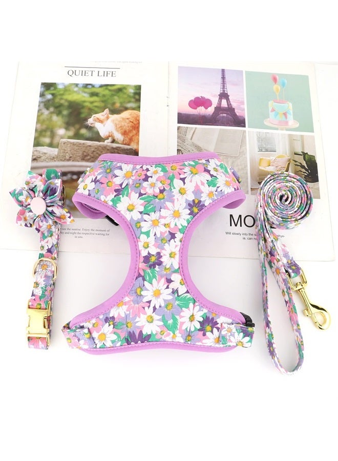 BEIRUI Cute Girl Dog Collars, Harnesses & Leashes Set - Adjustable Dog Collar and Leash Set with Flower - Soft Mesh Dog Vest Harness for Puppies Small Medium Dogs (Purple,S) - Image 3