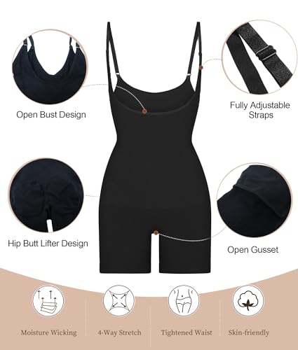 SHAPERX Open Bust Shapewear Tummy Control Bodysuits for Women Seamless Compression High Waisted Body Shaper, SZ5258-Black-L/XL - Image 5