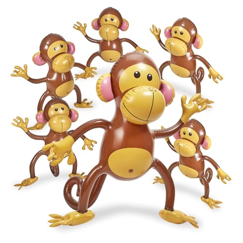 Playbees Large Inflatable Monkey 27 6 Pack Blow Up Animal Party Favors Inflatables Jungle Decor Monkeys for Baby Shower Safari Birthday Kids Toddlers Decorations Kids Animal Party Supplies - Image 1