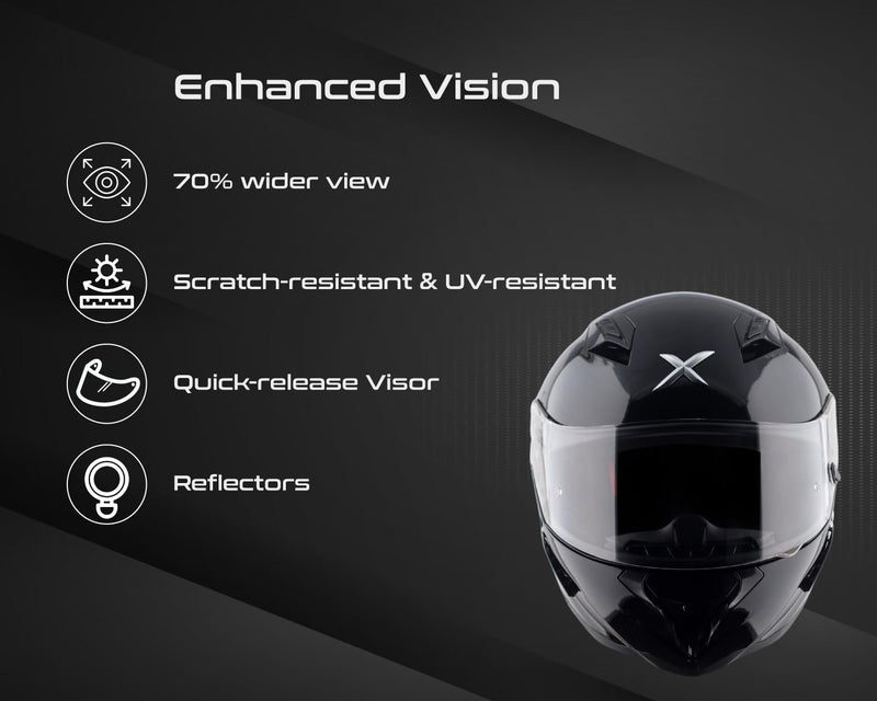 Axor Hunter ISI ECE and DOT Certified Gloss Finish Full Face Helmet for Men with Pinlock Fitted Clear Visor-Black-L - Image 5