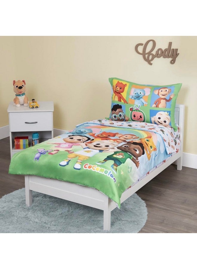 CoComelon 4-Piece Toddler Bedding Set, Cute as a Rainbow, Toddler Bed, Green - Image 2