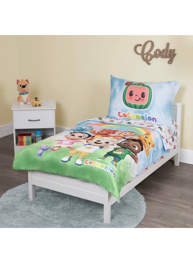 CoComelon 4-Piece Toddler Bedding Set, Cute as a Rainbow, Toddler Bed, Green - Image 1