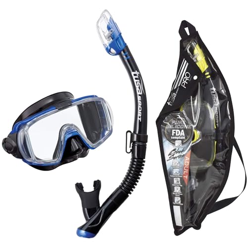 TUSA Sport Adult Visio Tri-Ex Mask and Dry Snorkel Combo, Black/Metallic Blue, UC-3125PQB-MB - Image 1