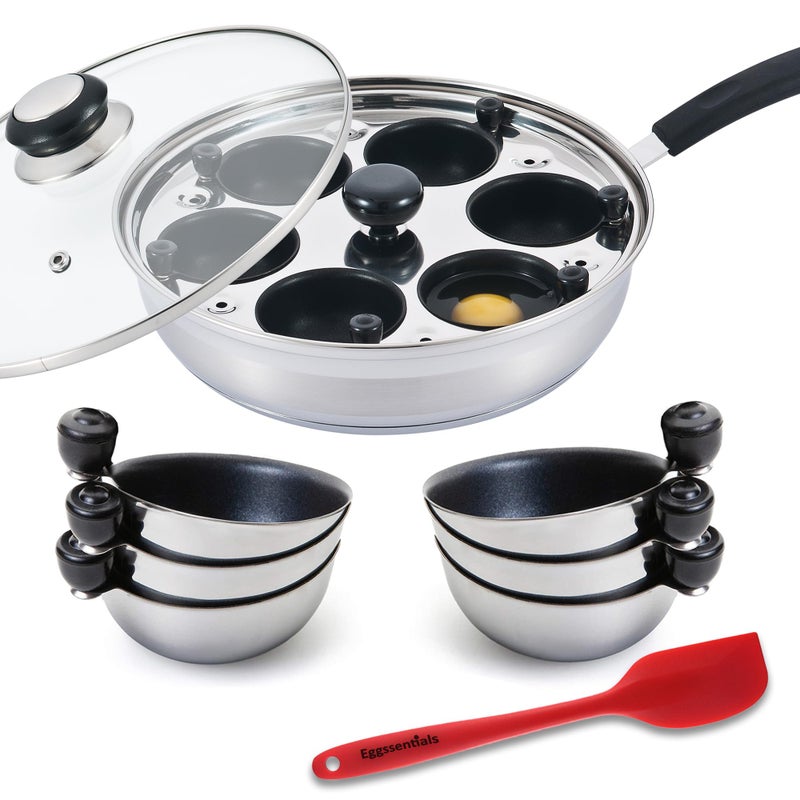 Eggssentials Eggssentials Poached Egg Maker Stainless Steel Egg Poacher Pan Food Grade Safe PFOA Free with Spatula 