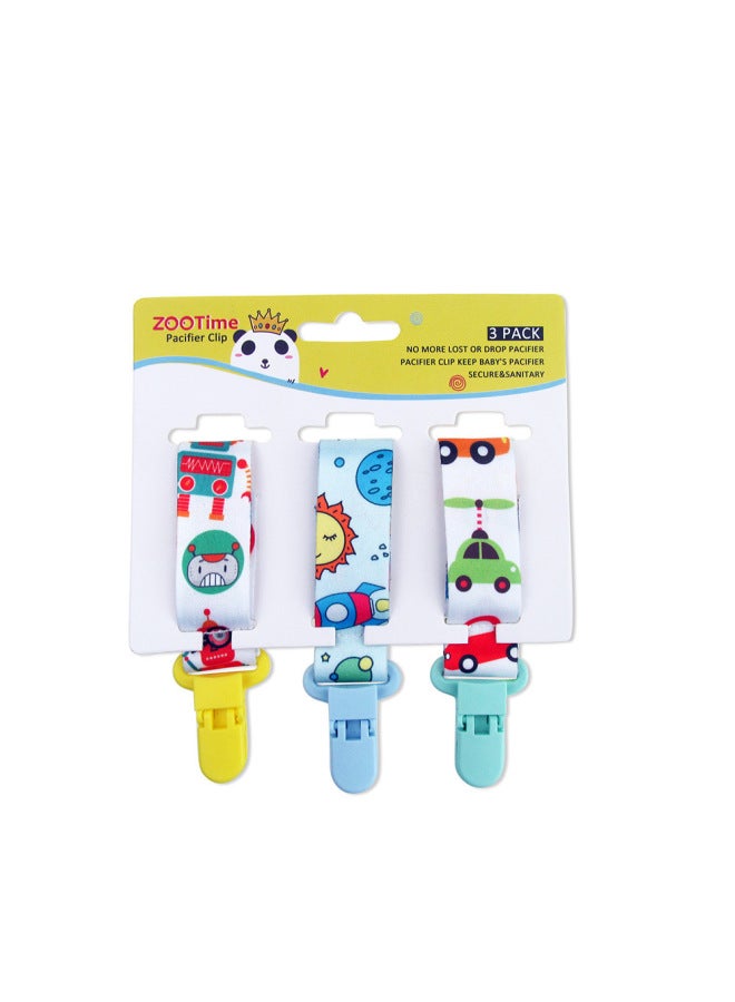 Baby Pacifier Anti-drop Chain Clip Pacifier Tooth Gum Chain Release Anti-drop Belt Toy Anti-loss Rope Lanyard-Color:3 Pack [Robot + Spaceship + Car]]  - Image 1
