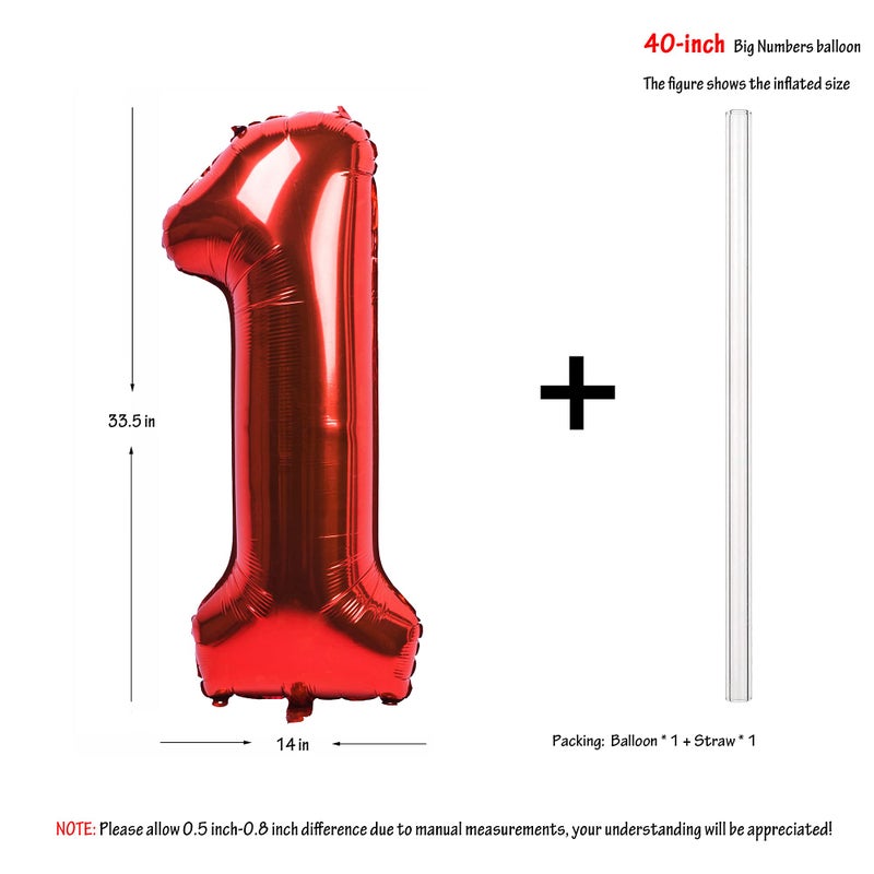 CHANGZHONG 40 inch red number 1 balloon giant helium polyester film 1th birthday girl boy self inflating digit one for anniversary celebration baby shower New Year engagement party decoration - Image 2