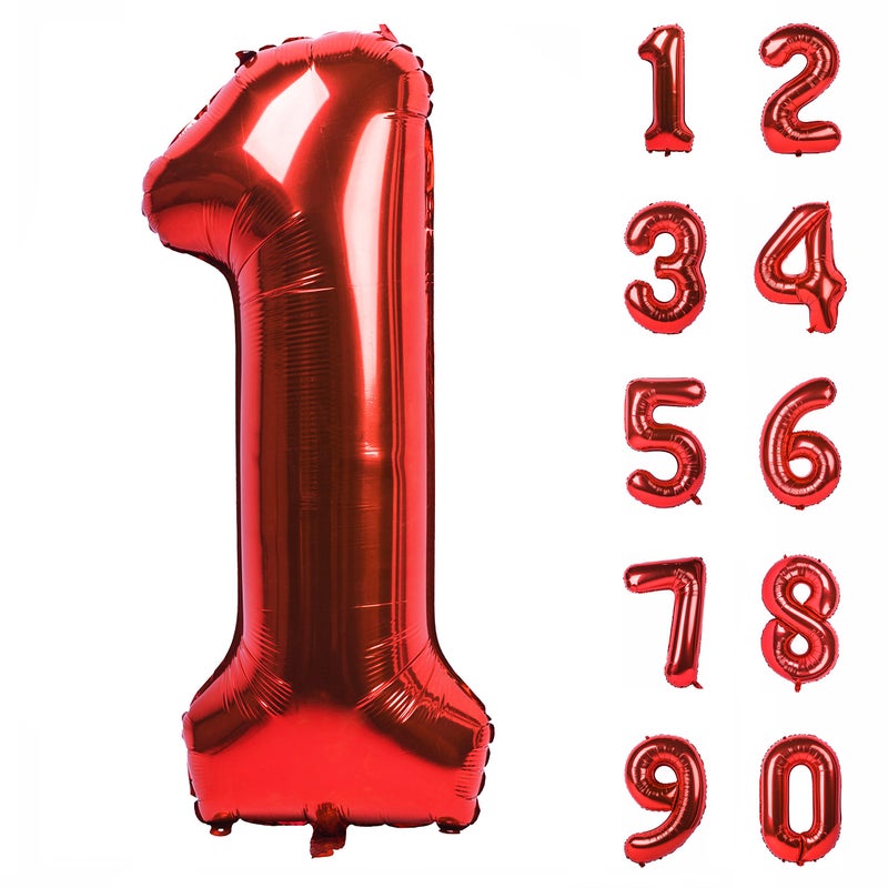 CHANGZHONG 40 inch red number 1 balloon giant helium polyester film 1th birthday girl boy self inflating digit one for anniversary celebration baby shower New Year engagement party decoration - Image 1