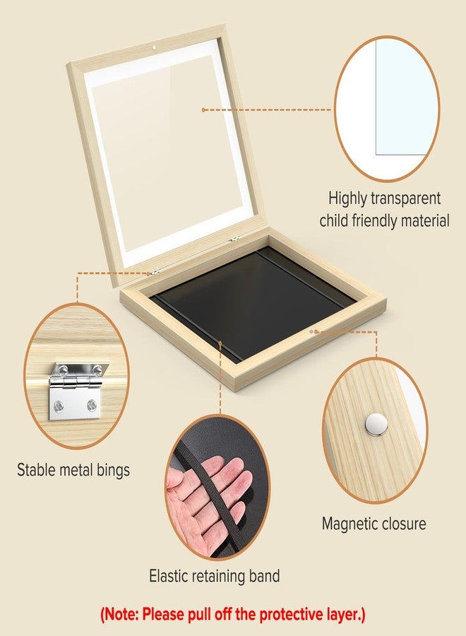 مجموعة من 4 إطارات فنية للأطفال، إطارات أعمال فنية قابلة للتغيير مقاس 8 × 10.5 بوصة مع إطار داخلي و9 × 12 بوصة بدون إطار داخلي، إطار تخزين صور للأطفال بفتحة أمامية بنقشة خشبية، يُعلق على الحائط ويتسع لـ 50 قطعة من أدوات الحرف اليدوية والرسم والمشاريع الفنية. - Image 3