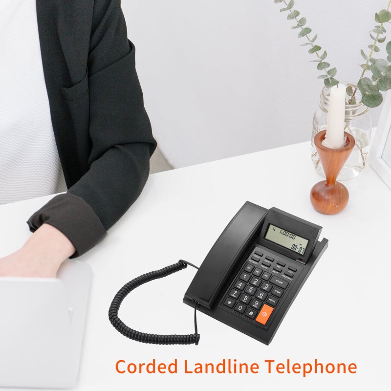 Desktop Landline Telephone: Black ABS Material 16-Digit LCD With Blue Backlight - DTMF/FSK Compatible Adjustable Volume 5 Ring Tones - Wall-Mountable Desktop Telephone for Home Hotel Office Call Cente - Image 5