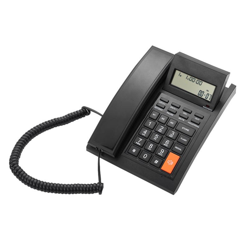 Desktop Landline Telephone: Black ABS Material 16-Digit LCD With Blue Backlight - DTMF/FSK Compatible Adjustable Volume 5 Ring Tones - Wall-Mountable Desktop Telephone for Home Hotel Office Call Cente - Image 1