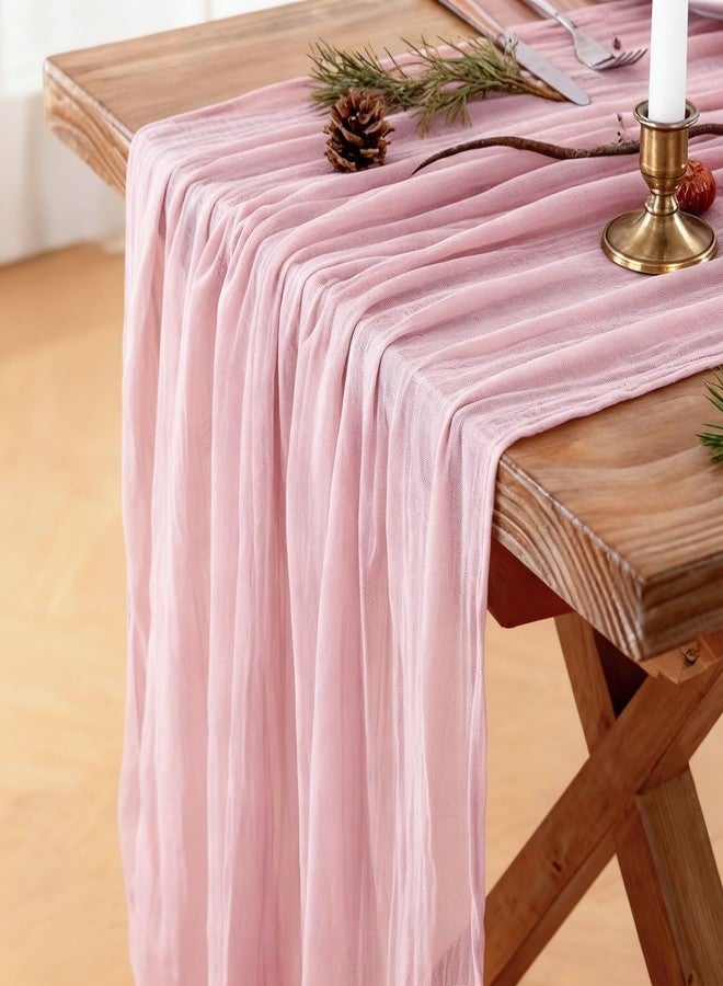 Mkobon Dusty Pink Cheesecloth Table Runner, 10 FT Boho Rustic Cheese Cloth Gauze, 35x120 Inches Centerpieces Decor for Wedding Spring Easter Baby Bridal Shower Party Decoration, 1 Pack - Image 1