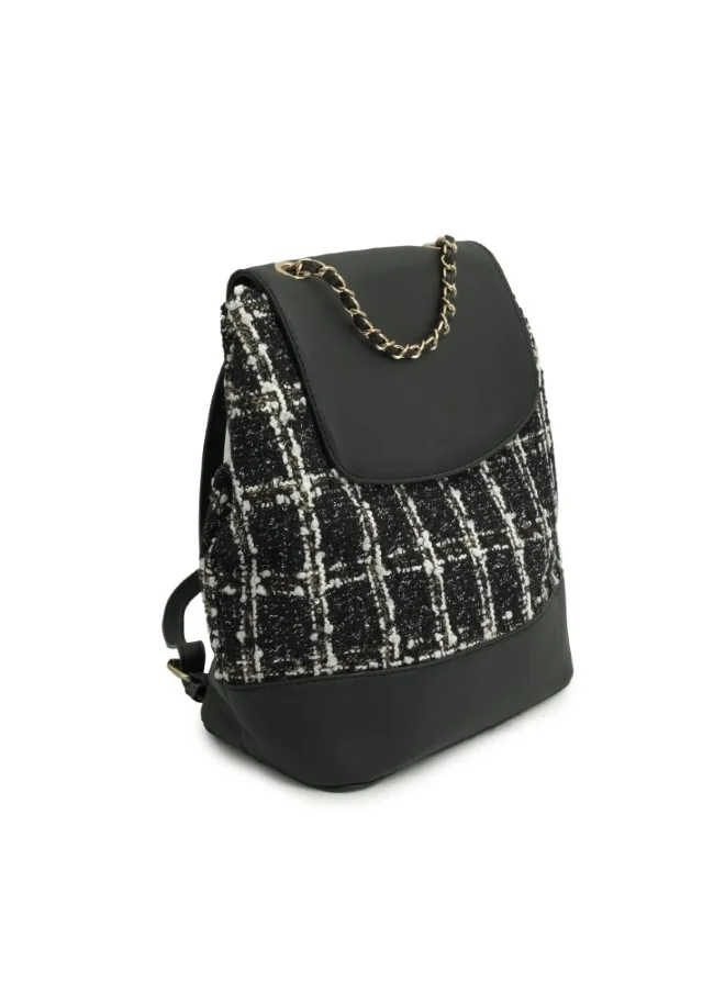 HaILYS Tweed and Leather Backpack with Chain Strap