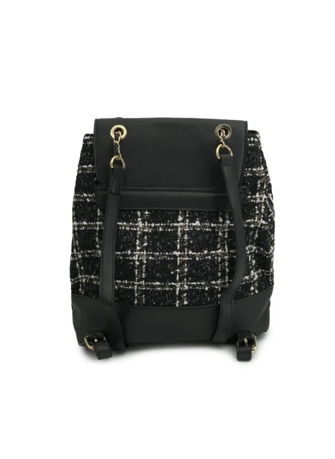 HaILYS Tweed and Leather Backpack with Chain Strap