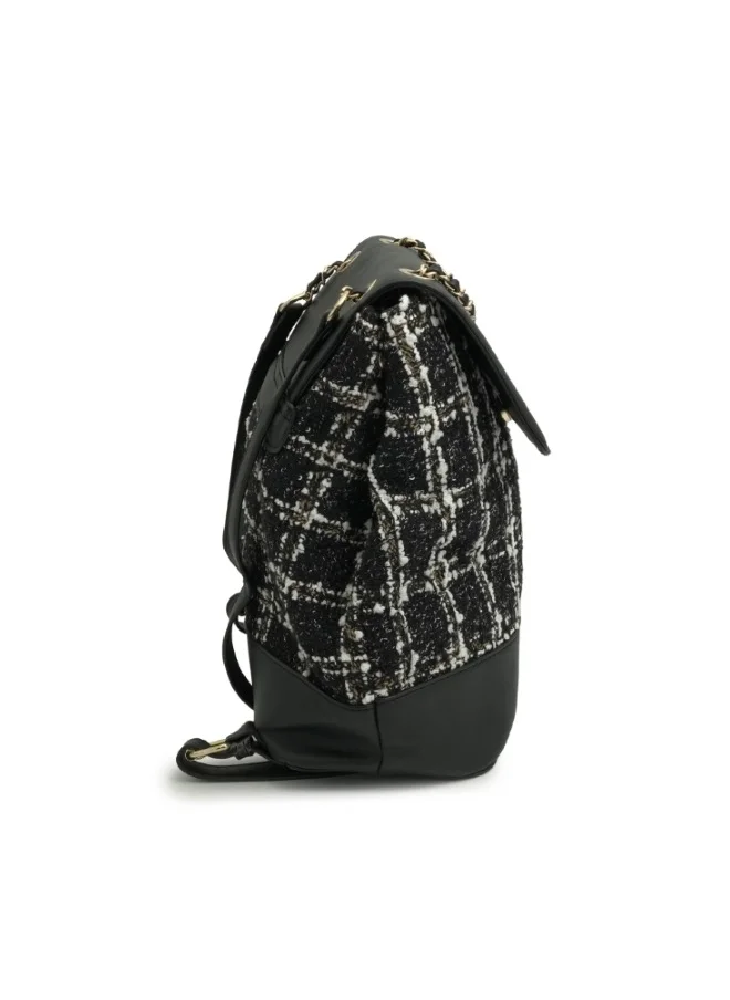 HaILYS Tweed and Leather Backpack with Chain Strap
