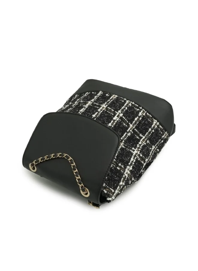 HaILYS Tweed and Leather Backpack with Chain Strap