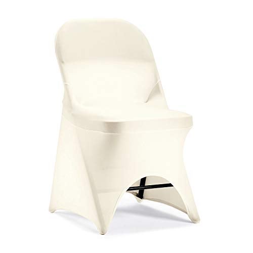 Peomeise Stretch Spandex Folding Chair Cover with Open Back for Wedding Party Dining Banquet Event (Ivory with Open Back,6pcs) - Image 1