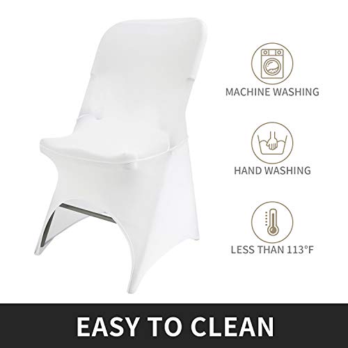 Peomeise Stretch Spandex Folding Chair Cover with Open Back for Wedding Party Dining Banquet Event (Ivory with Open Back,6pcs) - Image 2