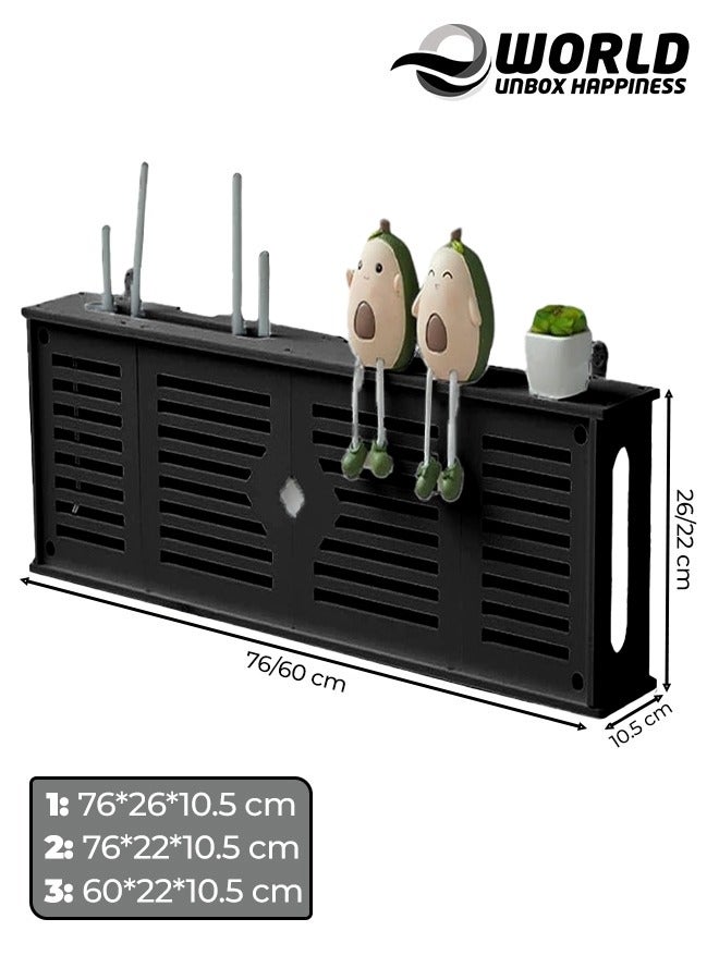 Eworld Stylish Wall-Mounted Router Rack for Wi-Fi Router, Set-Top Box, Light Cat Box, and More, Includes Doors and Patch Panel Shielding Box for Neat Storage, Black - Image 2