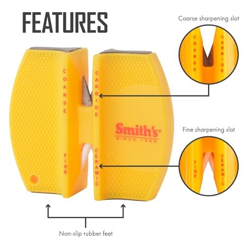 Smith's CCKS 2-Step Knife Sharpener - Yellow - 2-Step Preset Coarse & Fine Slots - Outdoor Handheld Knife Sharpener - Fishing, Hunting, Fillet, Pocket Knives - Compact Plastic Portable Keychain Tool - Image 2