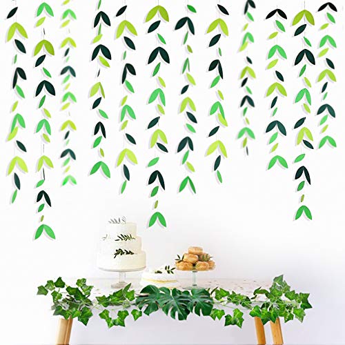 pinkblume 52 Ft Spring Summer Theme Green Paper Leaf Garland Hanging Leaves Streamer Banner for Green Birthday Wedding Engagement Bridal Shower Bachelorette Baby Shower Tea Party Decorations Supplies (4 Packs) - Image 4