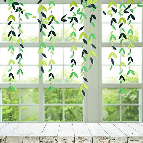 pinkblume 52 Ft Spring Summer Theme Green Paper Leaf Garland Hanging Leaves Streamer Banner for Green Birthday Wedding Engagement Bridal Shower Bachelorette Baby Shower Tea Party Decorations Supplies (4 Packs) - Image 3