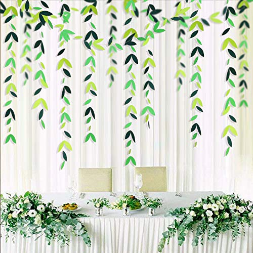pinkblume 52 Ft Spring Summer Theme Green Paper Leaf Garland Hanging Leaves Streamer Banner for Green Birthday Wedding Engagement Bridal Shower Bachelorette Baby Shower Tea Party Decorations Supplies (4 Packs) - Image 1