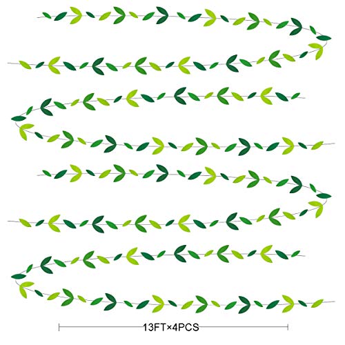pinkblume 52 Ft Spring Summer Theme Green Paper Leaf Garland Hanging Leaves Streamer Banner for Green Birthday Wedding Engagement Bridal Shower Bachelorette Baby Shower Tea Party Decorations Supplies (4 Packs) - Image 2