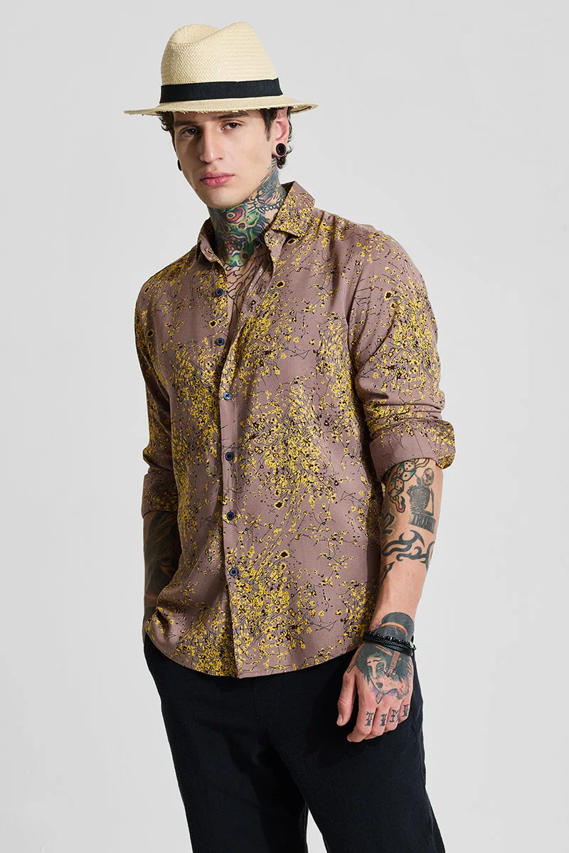 SNITCH Brown Floral Long Sleeve Slim Fit Shirt