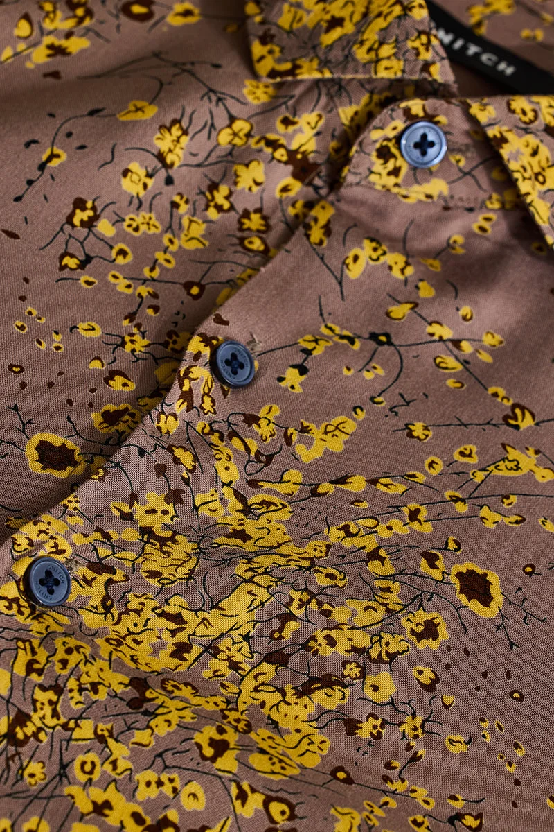 SNITCH Brown Floral Long Sleeve Slim Fit Shirt