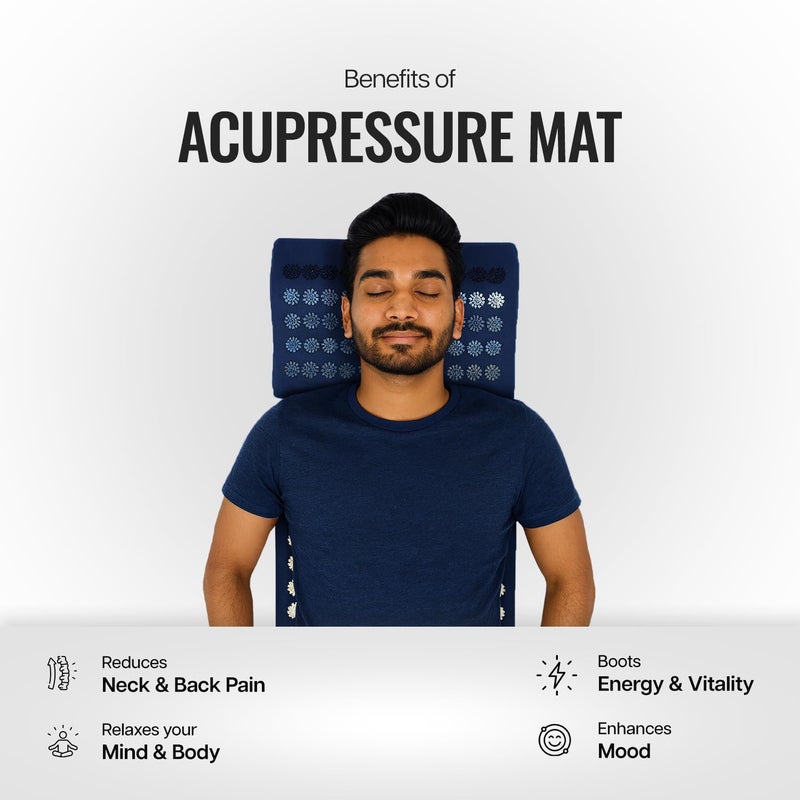 WISELIFE Acupressure Mat Massager for Foot, Back & Neck Pain Relief | Stress & Tension Reduction Mat with Inbuilt Pillow | Full Body Relaxation Set for Home, Office & Travel 3-Fold (Blue) - Image 4