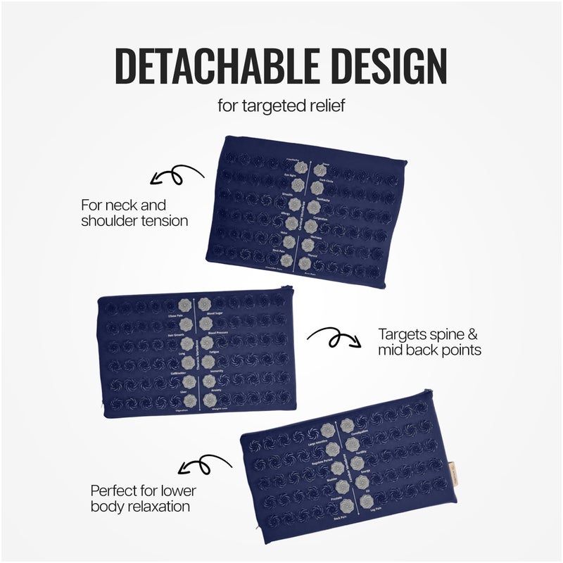 WISELIFE Acupressure Mat Massager for Foot, Back & Neck Pain Relief | Stress & Tension Reduction Mat with Inbuilt Pillow | Full Body Relaxation Set for Home, Office & Travel 3-Fold (Blue) - Image 3