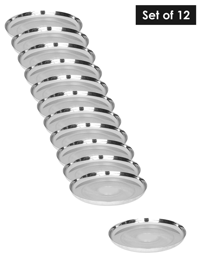Neelam Neelam Stainless Steel 8 22 Gauge Diamond JK Khumcha Thali 18 cm Set of 12 Perfect for Daily Use Special Occasions HighQuality Food Grade Material Stylish Look Ideal for Home Restaurant  - Image 5