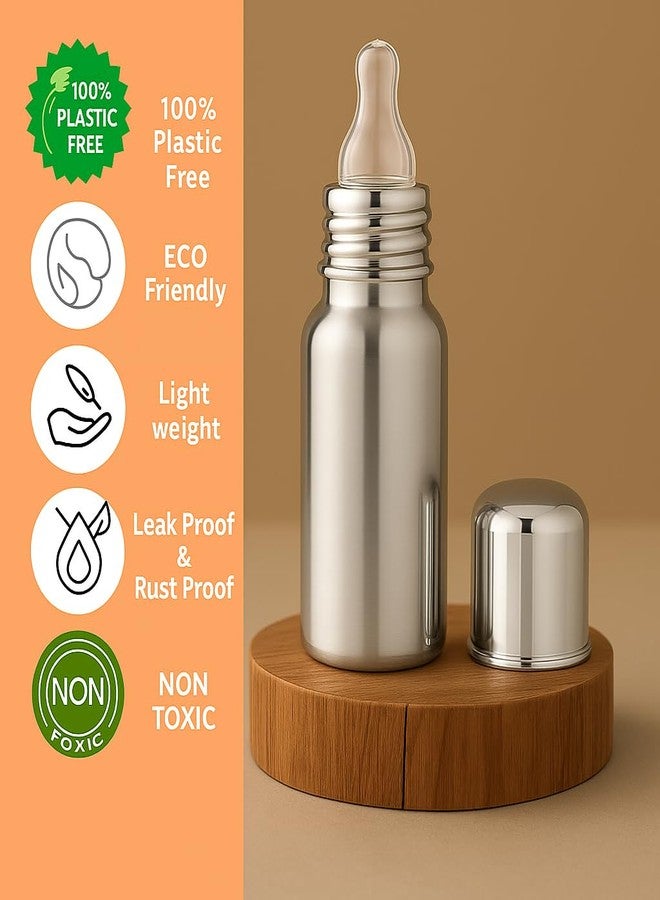 Cuteably Stainless Steel Baby Bottle | Anti-Colic Wide Mouth Bottle for Newborn & Kids | Rust-Free, BPA-Free (150 ML) - Image 2
