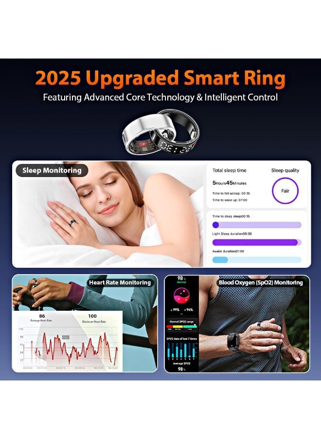 MUNTAQI خاتم ذكي لمراقبة الصحة مع شاشة LED – خاتم تتبع اللياقة البدنية بتقنية بلوتوث للرجال والنساء، مقاوم للماء IP68، متتبع النشاط، معدل ضربات القلب، النوم وعدد الخطوات، خاتم ذكي للصحة مع مزامنة التطبيق - Image 4