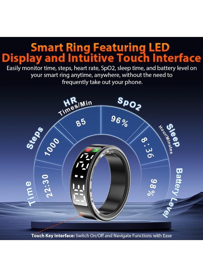 MUNTAQI خاتم ذكي لمراقبة الصحة مع شاشة LED – خاتم تتبع اللياقة البدنية بتقنية بلوتوث للرجال والنساء، مقاوم للماء IP68، متتبع النشاط، معدل ضربات القلب، النوم وعدد الخطوات، خاتم ذكي للصحة مع مزامنة التطبيق - Image 5