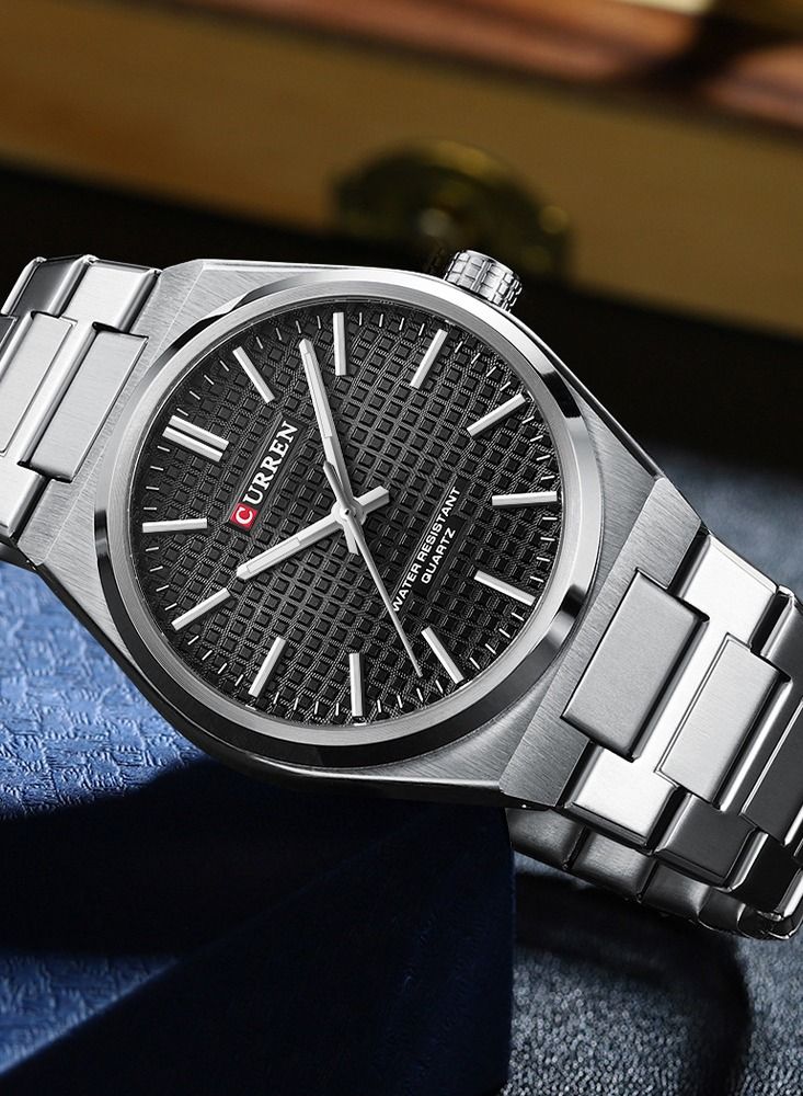 CURREN 8439M Men Quartz Minimalist Grid Business Watch Stainless Steel Band Alloy Case Fashion Multifunction Wristwatch Abrastion Resistant glass 3ATM Luminous Display Watch - Image 4