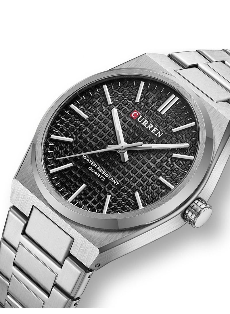 CURREN 8439M Men Quartz Minimalist Grid Business Watch Stainless Steel Band Alloy Case Fashion Multifunction Wristwatch Abrastion Resistant glass 3ATM Luminous Display Watch - Image 2
