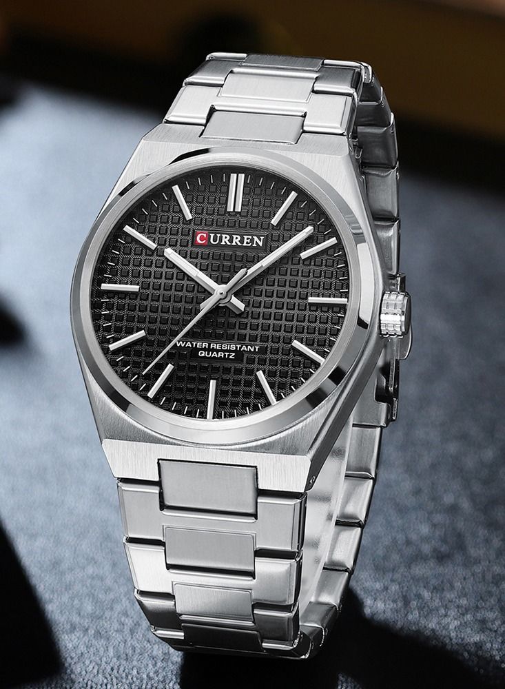 CURREN 8439M Men Quartz Minimalist Grid Business Watch Stainless Steel Band Alloy Case Fashion Multifunction Wristwatch Abrastion Resistant glass 3ATM Luminous Display Watch - Image 3