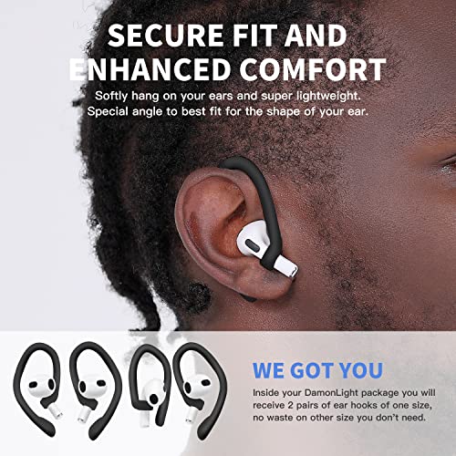DamonLight Ear Hooks 2 Pairs for AirPods Pro 2 & 1, AirPods 4 & 3, Anti-Slip Comfortable Fit, Ergonomic Design, Accessories (Small, Black) - Image 3