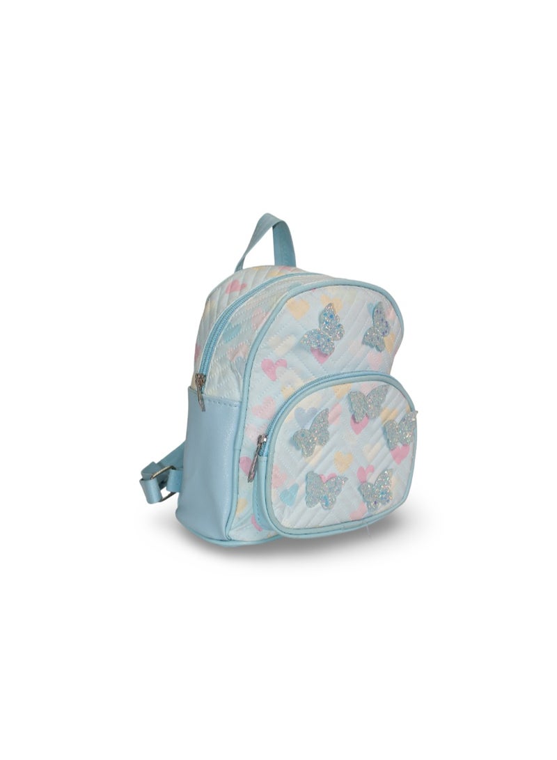 Girls Mini Backpack – Baby Blue with Butterflies Print - Image 1