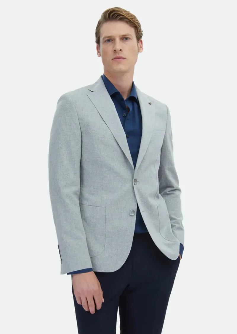 RAMSEY Grey Plain Zeroweight Slim Fit Cotton Blended Jacket