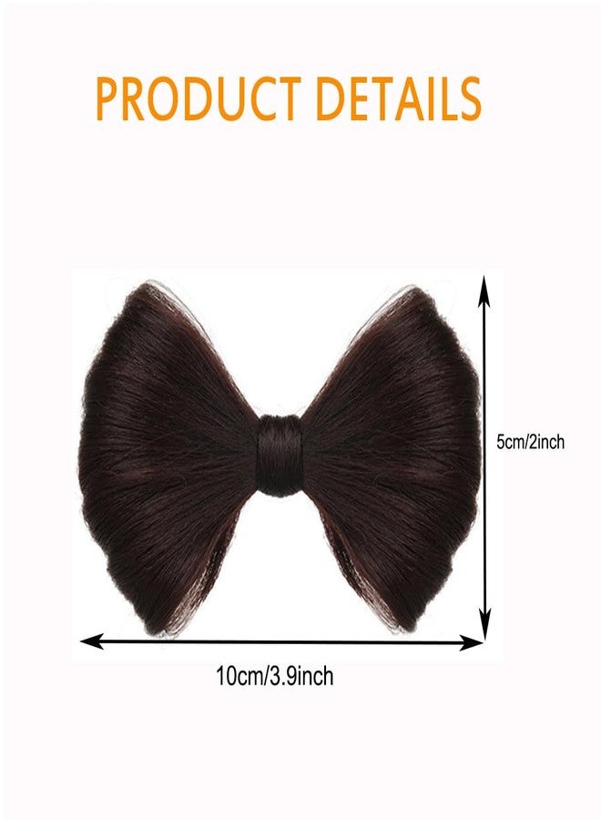 VANTOBEST 2PCS Bowknot Wig Clips with Fake Hair Buns Hair Extensions Clips Decorative Hair Barrettes for Women Girls (Dark Brown) - Image 2