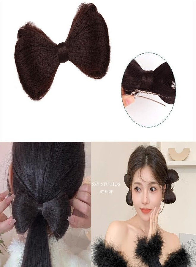VANTOBEST 2PCS Bowknot Wig Clips with Fake Hair Buns Hair Extensions Clips Decorative Hair Barrettes for Women Girls (Dark Brown) - Image 3