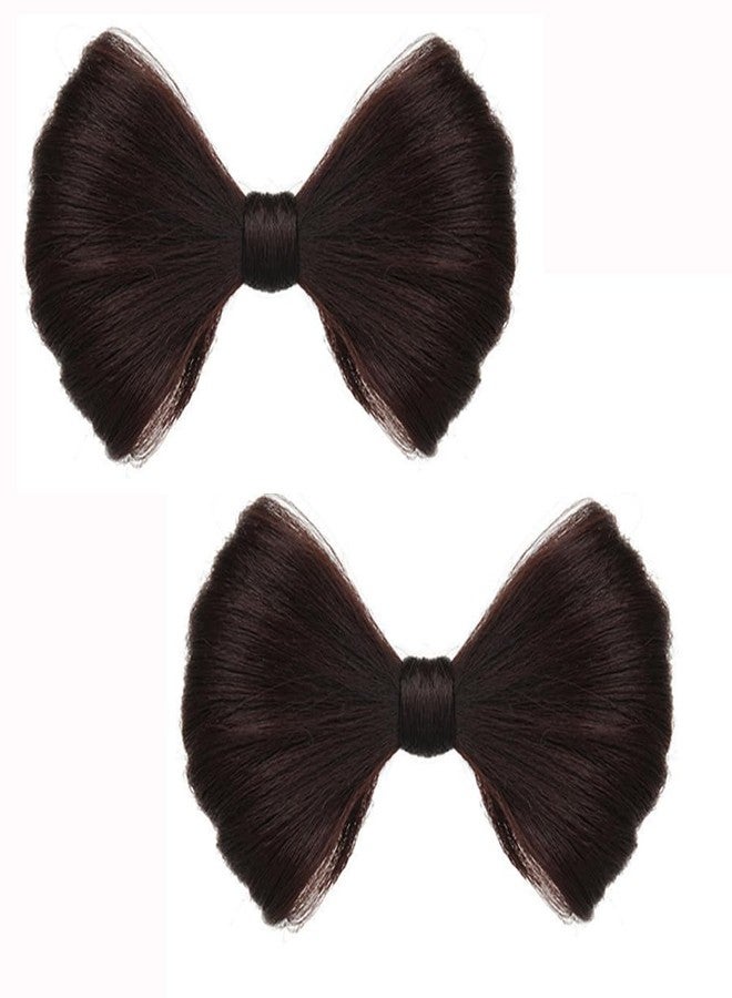 VANTOBEST 2PCS Bowknot Wig Clips with Fake Hair Buns Hair Extensions Clips Decorative Hair Barrettes for Women Girls (Dark Brown) - Image 1