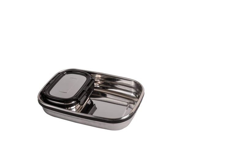 Veigo Steel Lunch Boxes for Office Men, Tiffin Box for Office Men, Lunch Box for Kids, Jumbo 950 ml, 180 ml Veg Box | Detachable Clips | Leakproof & Airtight | Durable Stainless Steel Lid | Black - Image 3