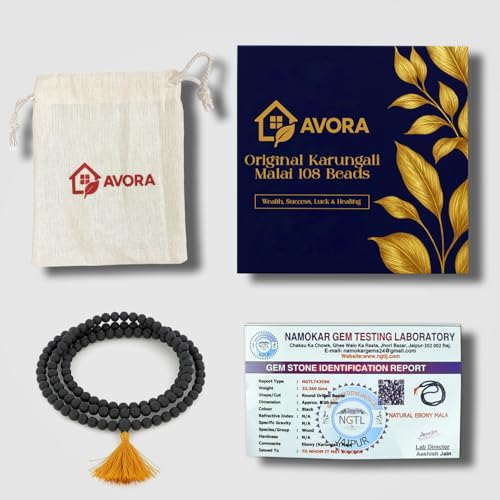 Avora أفورا كارانغالي مالاي 108 حبة | خرز خشب الأبنوس الطبيعي المعتمد للتأمل، الجابام والشفاء | خرز صلاة روحي غير مصقول للرجال والنساء | مالا هندو أيايابا - Image 3