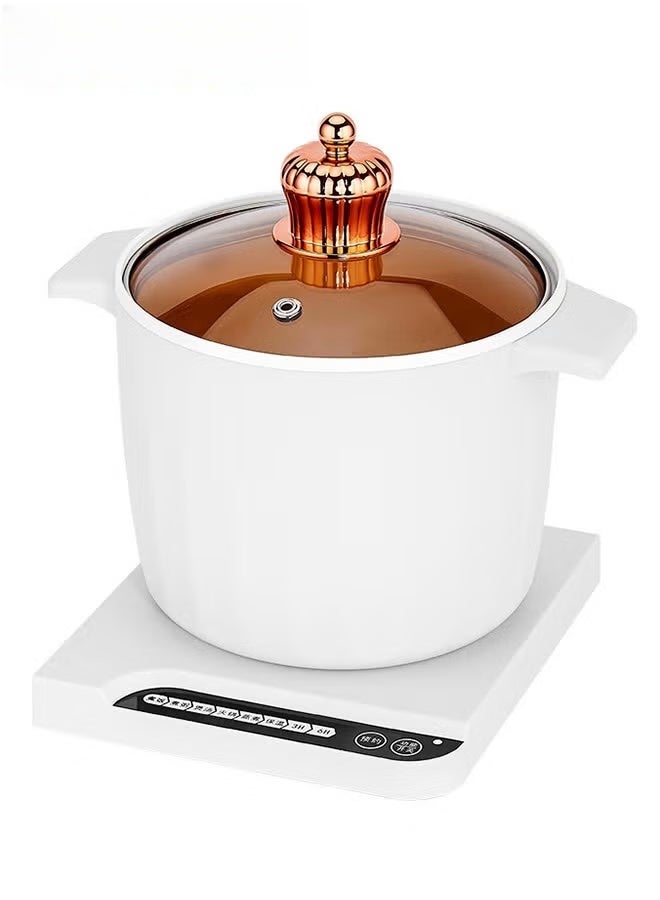 Electric Hot Pot,1.5L Non-Stick Ceramic Coating Ramen Cooker,Portable Mini Travel Cooker with 3-6H time delay function,6H Keep Warm,Multifunctional Electric Pot For rice porridge soup steam,White